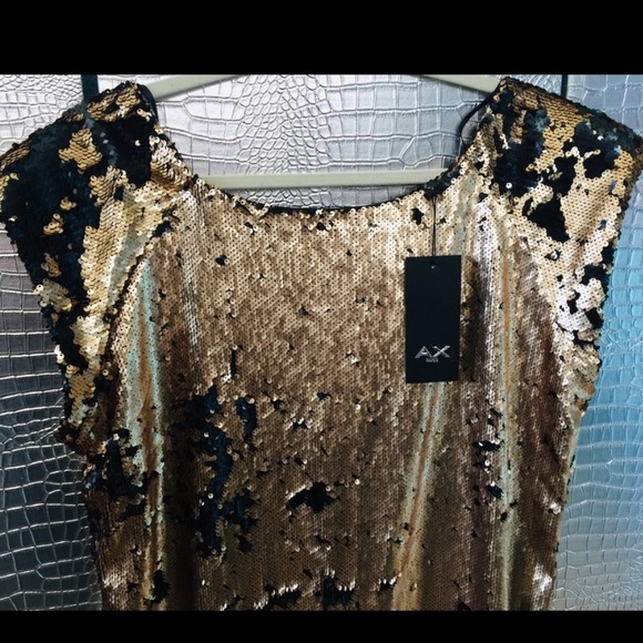 AX Paris Gold Black Sequin Cap Sleeve Midi Dress - Picture 3 of 7